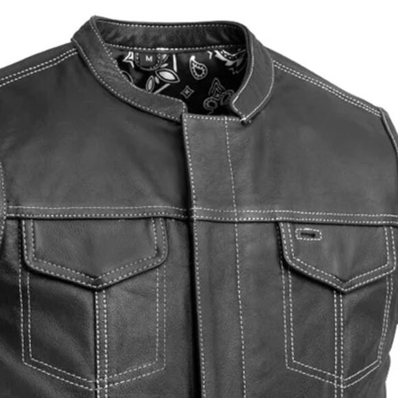 the cut mens motorcycle leather vest, multiple color options