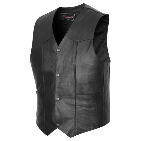 vance mens black leather plain side motorcycle riders vest