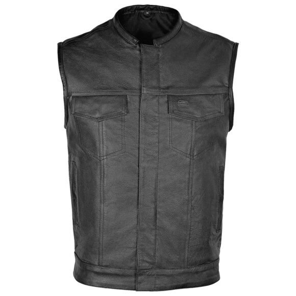 vance mens black leather club style biker vest
