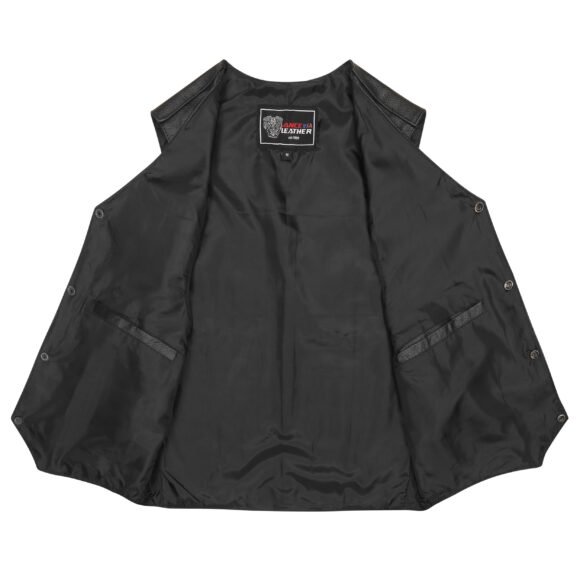 vance mens black leather plain side motorcycle riders vest