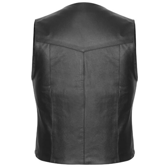 vance mens black leather plain side motorcycle riders vest