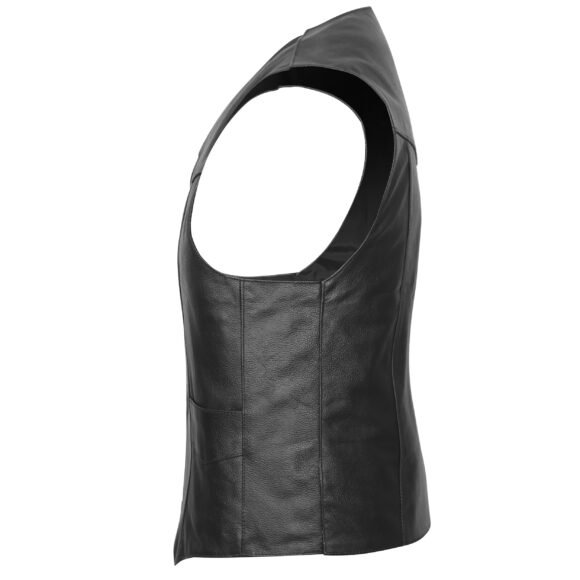 vance mens black leather plain side motorcycle riders vest
