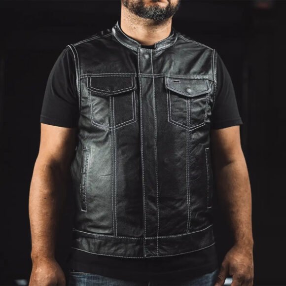 the cut mens motorcycle leather vest, multiple color options